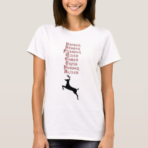T-shirt Noms des rennes Rudolph, Comet, Blixen Reindeer