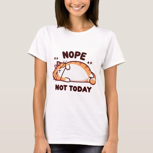 T-shirt Non Pas Aujourd'hui Chat Endormi avec Ruban (Devant)