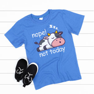 T-shirt Non Pas Aujourd'Hui Vache Dormant Illustration Gri