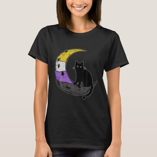T-shirt Nonbinary Moon Space Cat Lgbt Pride (Devant)