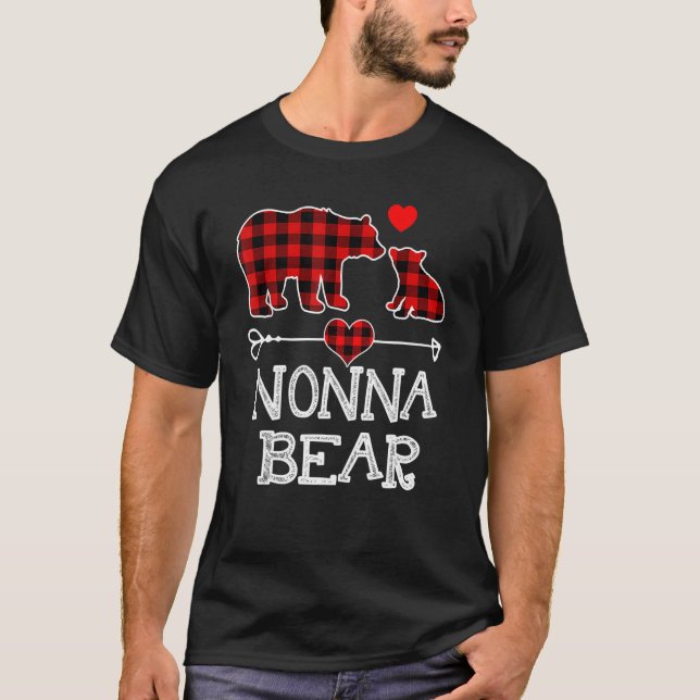 T-shirt Nonna Bear Pajama de Noël Buffalo Rouge Plaid Fami (Devant)