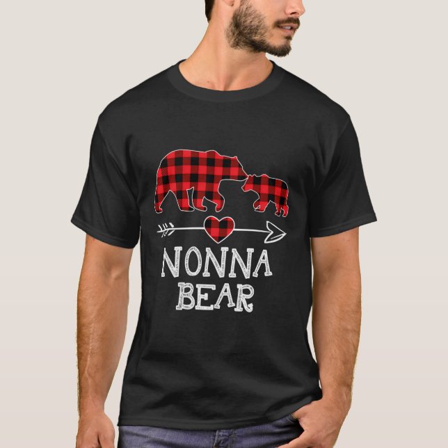 T-shirt Nonna Bear Pajama de Noël Buffalo Rouge Plaid Fami (Devant)