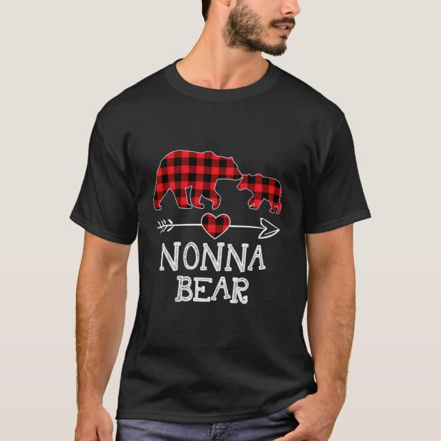 T-shirt Nonna Bear Pajama de Noël Buffalo Rouge Plaid Fami (Devant)