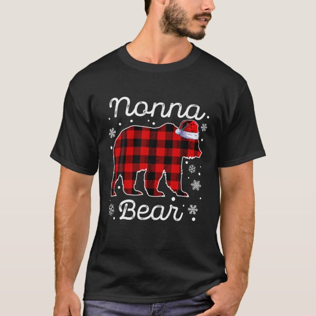 T-shirt Nonna Bear Pajamas de Noël Rouge Plaid Buffalo Fam (Devant)
