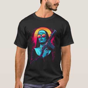 T-shirt Nonne avec un pistolet Arme sacrée Retro Synthwave