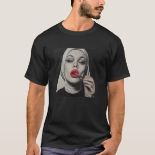 T-shirt nonne rebelle avec du rouge à lèvres, nonne rebell