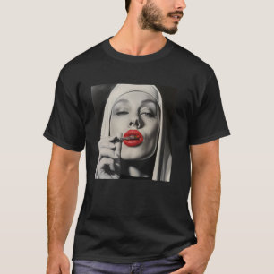 T-shirt nonne rebelle avec rouge à lèvres, nonne rebelle