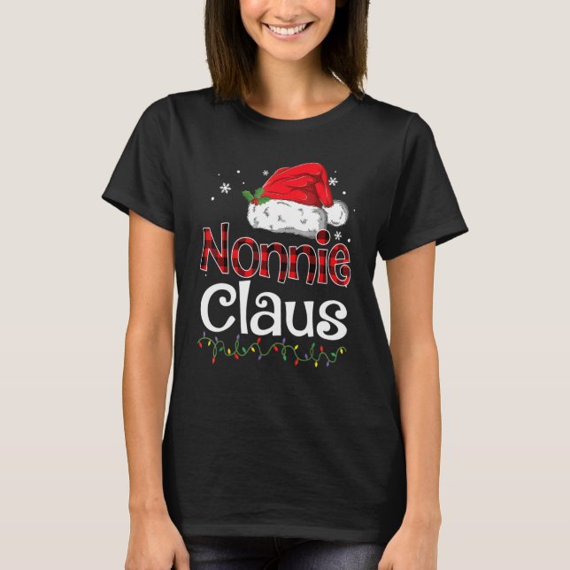 T-shirt Nonnie Claus Santa Hat Red Plaid Buffalo Noël (Devant)