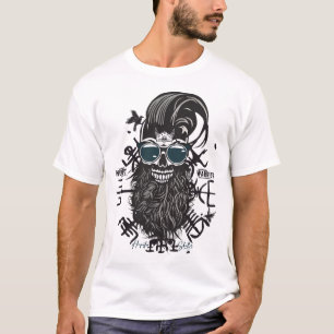T-shirt nordic warrior Tete de mort barbu hipster skull lu