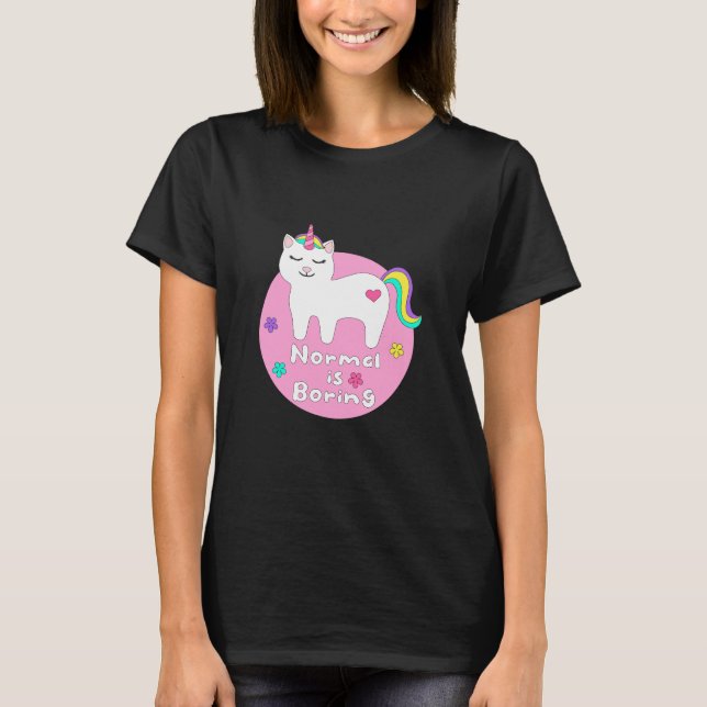 T-shirt Normal est ennuyeux Kawaii unicorn chat blanc & ro (Devant)