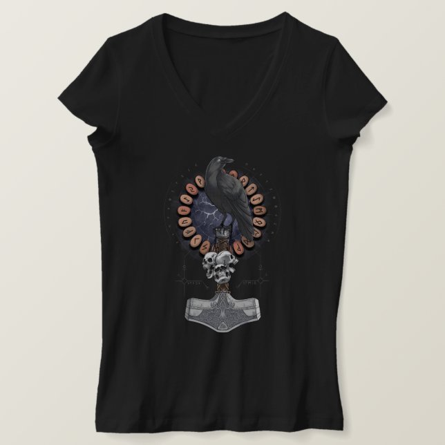 T-shirt Norse Viking Raven Hammer (Design devant)