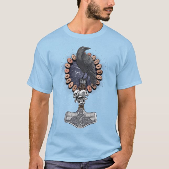 T-shirt Norse Viking Raven Hammer (Devant)