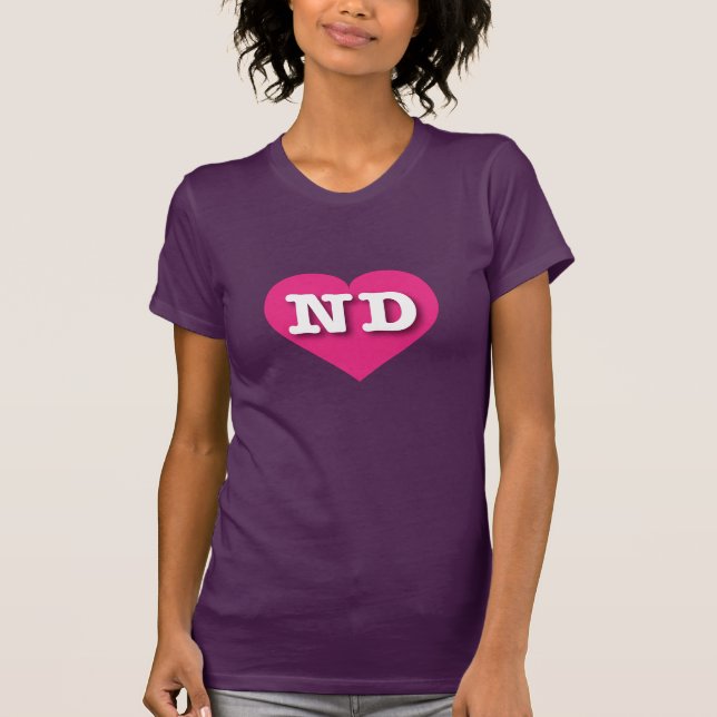 T-shirt North Dakota Hot Pink Heart - J'aime ND (Devant)