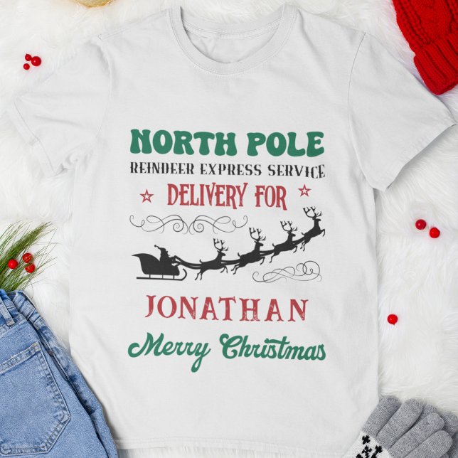 T-shirt North Pole Reindeer Express Service Personalized (Créateur téléchargé)