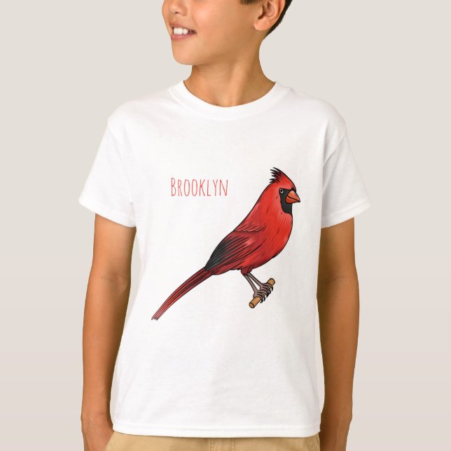 T-shirt Northern cardinal bird cartoon illustration  (Devant)