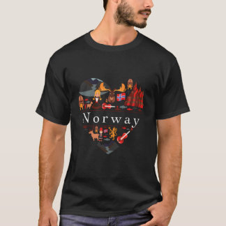 T-shirt Norvège Voyage Symboles norvégiens Cadeau