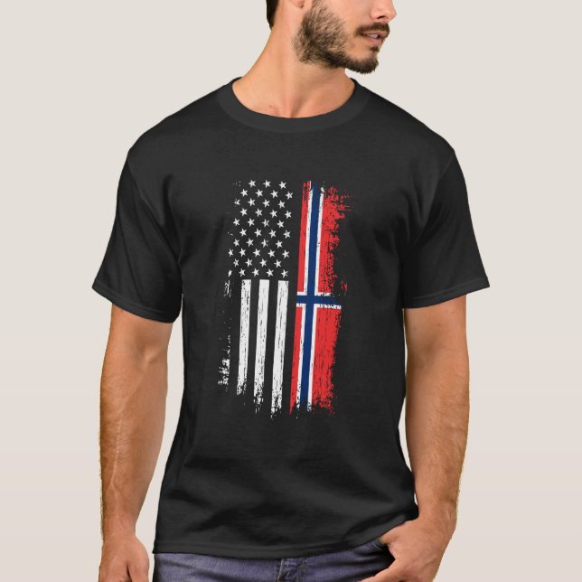T-shirt Norvégien Américain Flag Pride Norvège Usa (Devant)