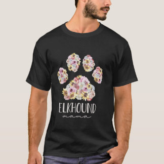 T-shirt Norvégien Elkhound Mama Floral Paw Chien Maman
