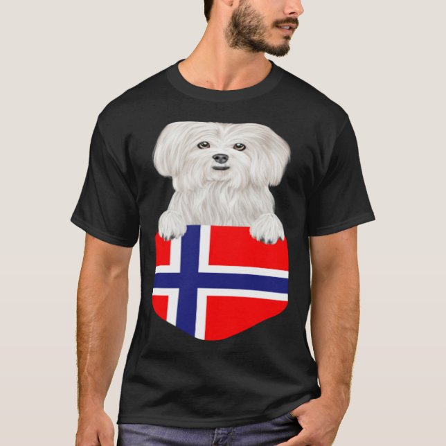 T-shirt Norway Flag Maltese Dog In Pocket (Devant)