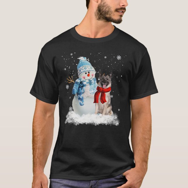 T-shirt Norwegian Elkhound Dog Christmas Snowman Christmas (Devant)