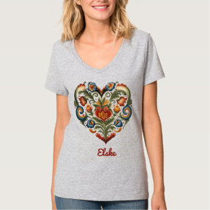 T-shirt Norwegian Rosemaling Folk Art Coeur "Amour"