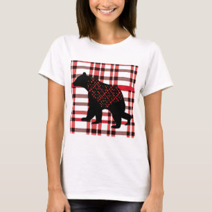 T-shirt Norwood Rustique Ours Noir Silhouette Sur Plaid