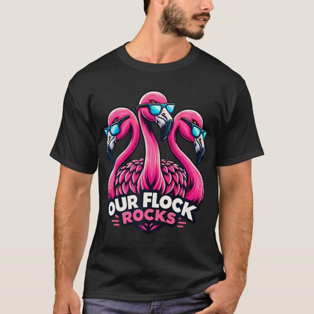 T-shirt Nos Flock Rocks Amusants Flamant rose Lunettes de  (Devant)