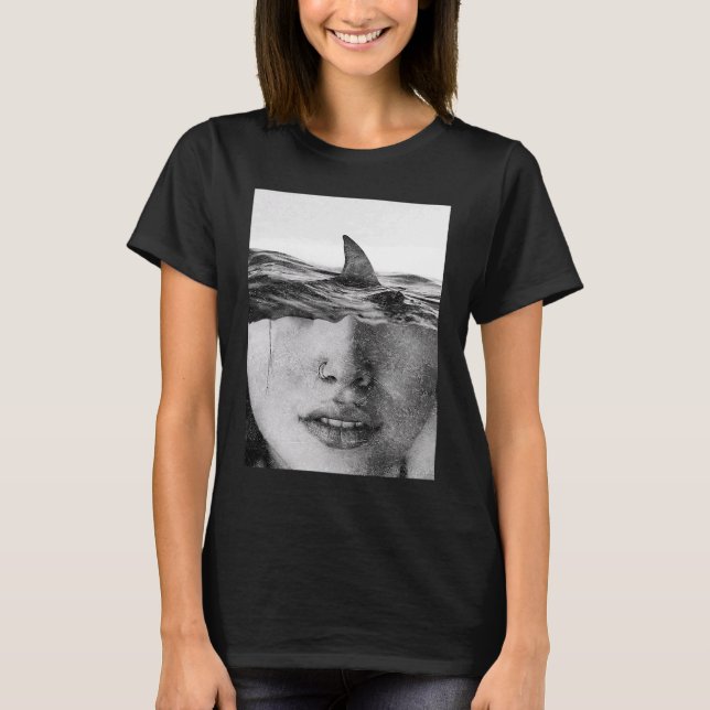 T-shirt Not Afraid  Surfer  White Shark  Collage  Classic (Devant)