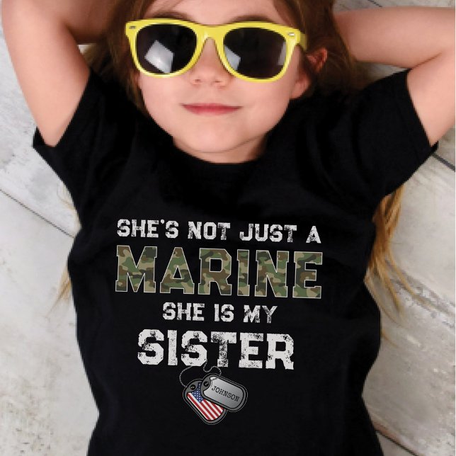 T-shirt Not Just A Marine She's My Sister Custom Military (She's not just a Marine she is my Sister military boot camp graduation kids dog tag name kid's shirt)