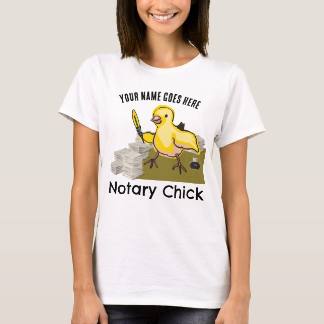 T-shirt Notaire Chick Jaune Plumes Quill Nom Customisé (Devant)