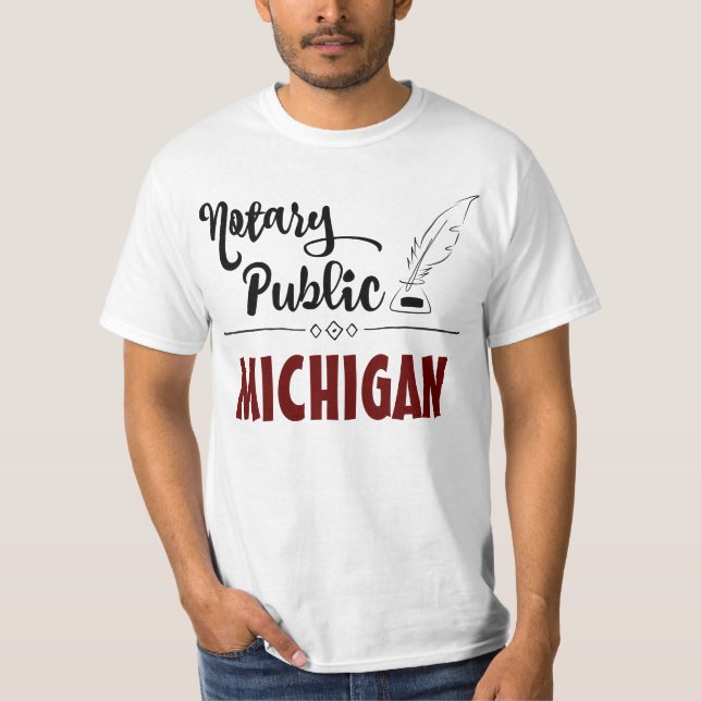 T-shirt Notaire Public Elegant Feather Quill Michigan (Devant)
