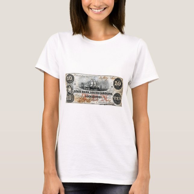 T-shirt Note de dix dollars de 1860 en Caroline du Sud (Devant)