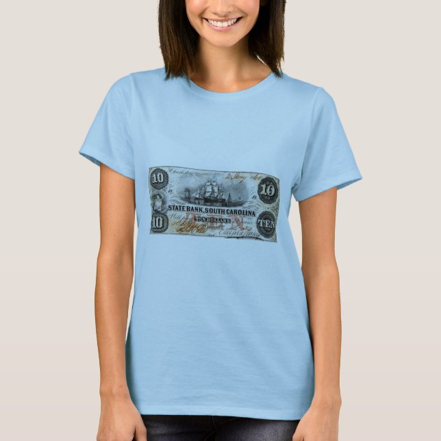 T-shirt Note de dix dollars de 1860 en Caroline du Sud (Devant)
