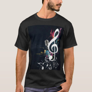 T-shirt Note de fissure, microphone et notes de musique