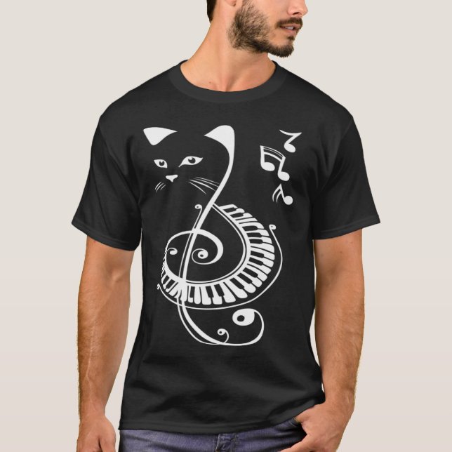 T-shirt Note de musique de piano à chats (Devant)