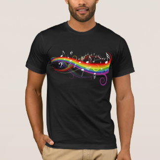 T-shirt Notes blanches de musique d'arc-en-ciel sur le