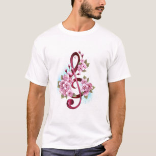 T-shirt notes de clé de sol musicale avec fleurs de Sakura