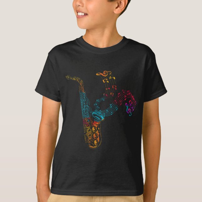 T-shirt Notes de musique cadeau du lecteur saxophone Saxop (Devant)