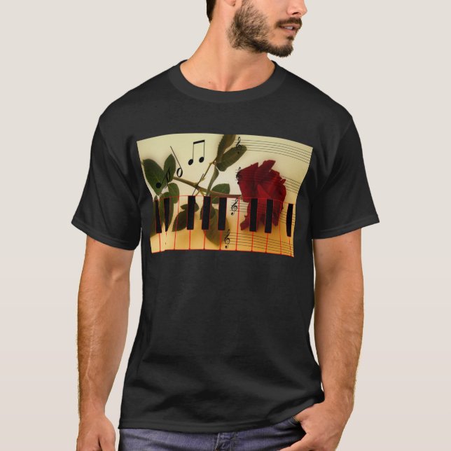 T-shirt Notes de musique Clavier Red Rose Blossom Destiny (Devant)
