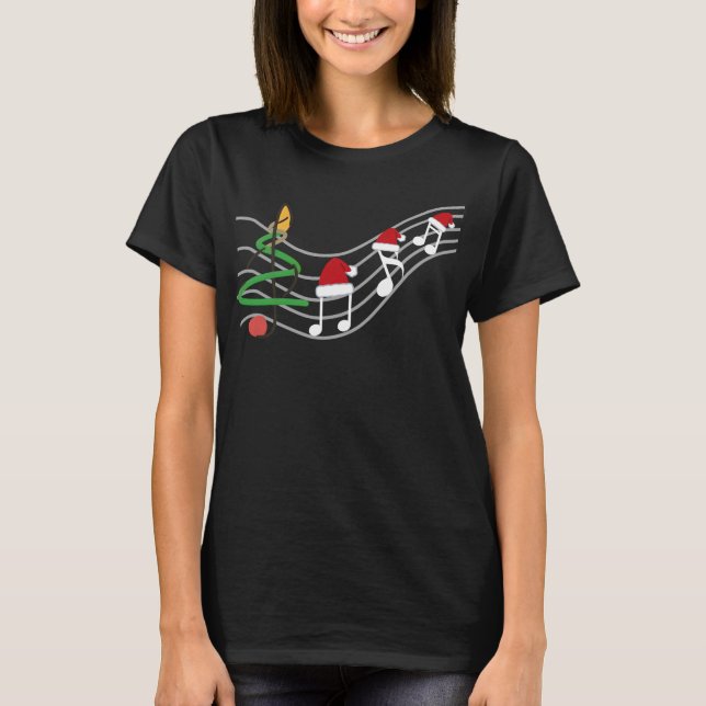 T-shirt Notes de musique de Noël Santa Hat Treble Clef (Devant)