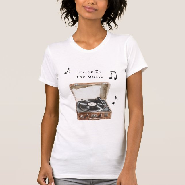 T-shirt Notes de musique de tourne-disque (Devant)