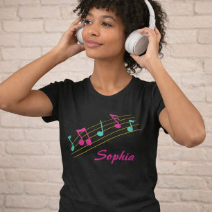 T-shirt Notes de musique noir et rose