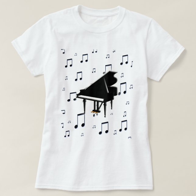 T-shirt Notes de piano à queue et de musique (Design devant)