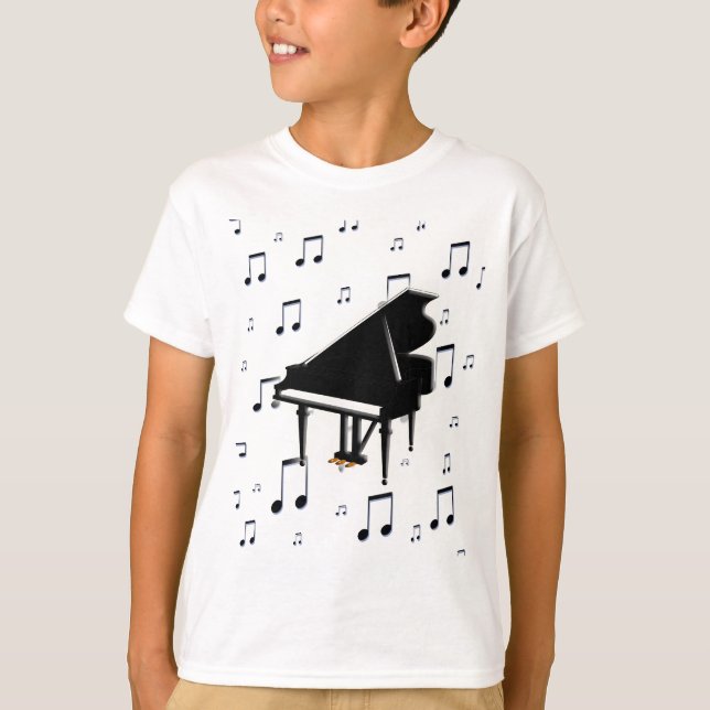 T-shirt Notes de piano à queue et de musique (Devant)
