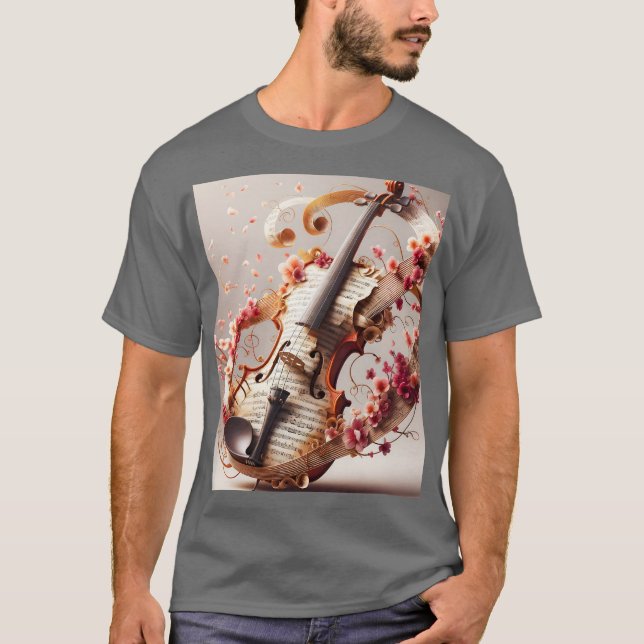 T-shirt Notes de violon mignon Imaginaire Fleurs (Devant)