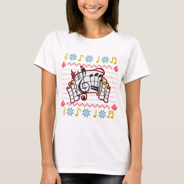 T-shirt Notes laides de musique de chandail de Noël (Devant)