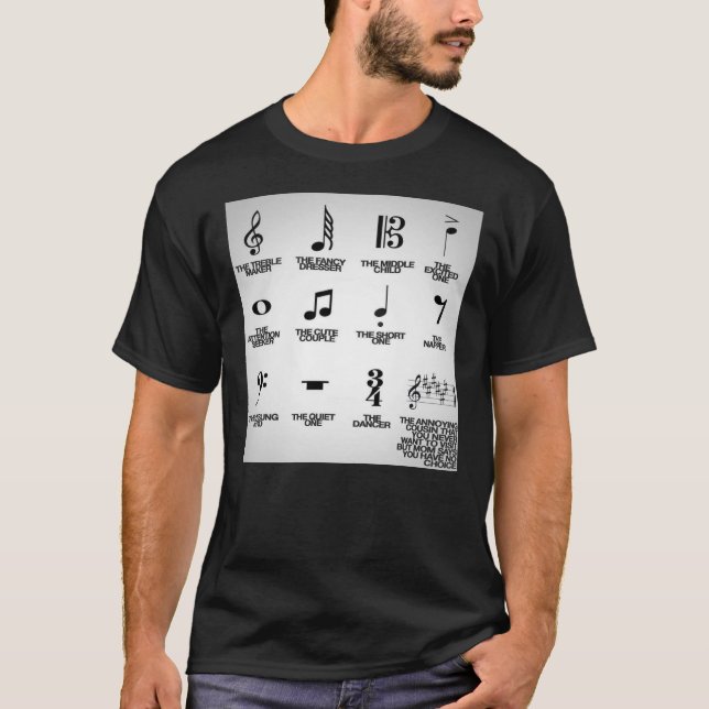 T-shirt Notes musicales avec leurs surnoms amusants (Devant)