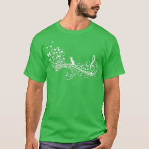 T-shirt Notes musicales avec papillons de chat I Ladies