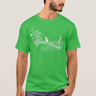 T-shirt Notes musicales avec papillons de chat I Ladies