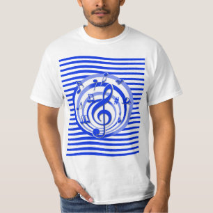 T-shirt Notes musicales bleues de l'effet 3D rétro
